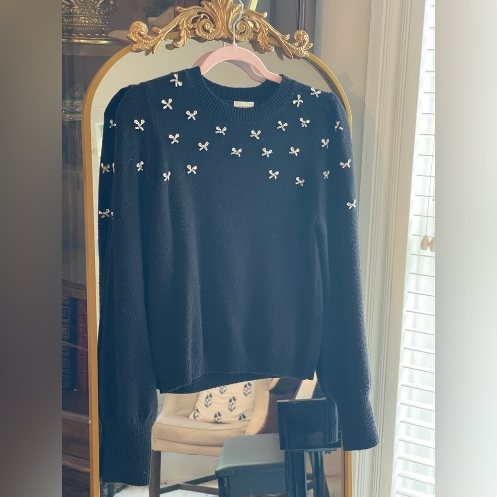 Cami NYC  100% Merino Wool Lulie Sweater With Crystal Bow Details